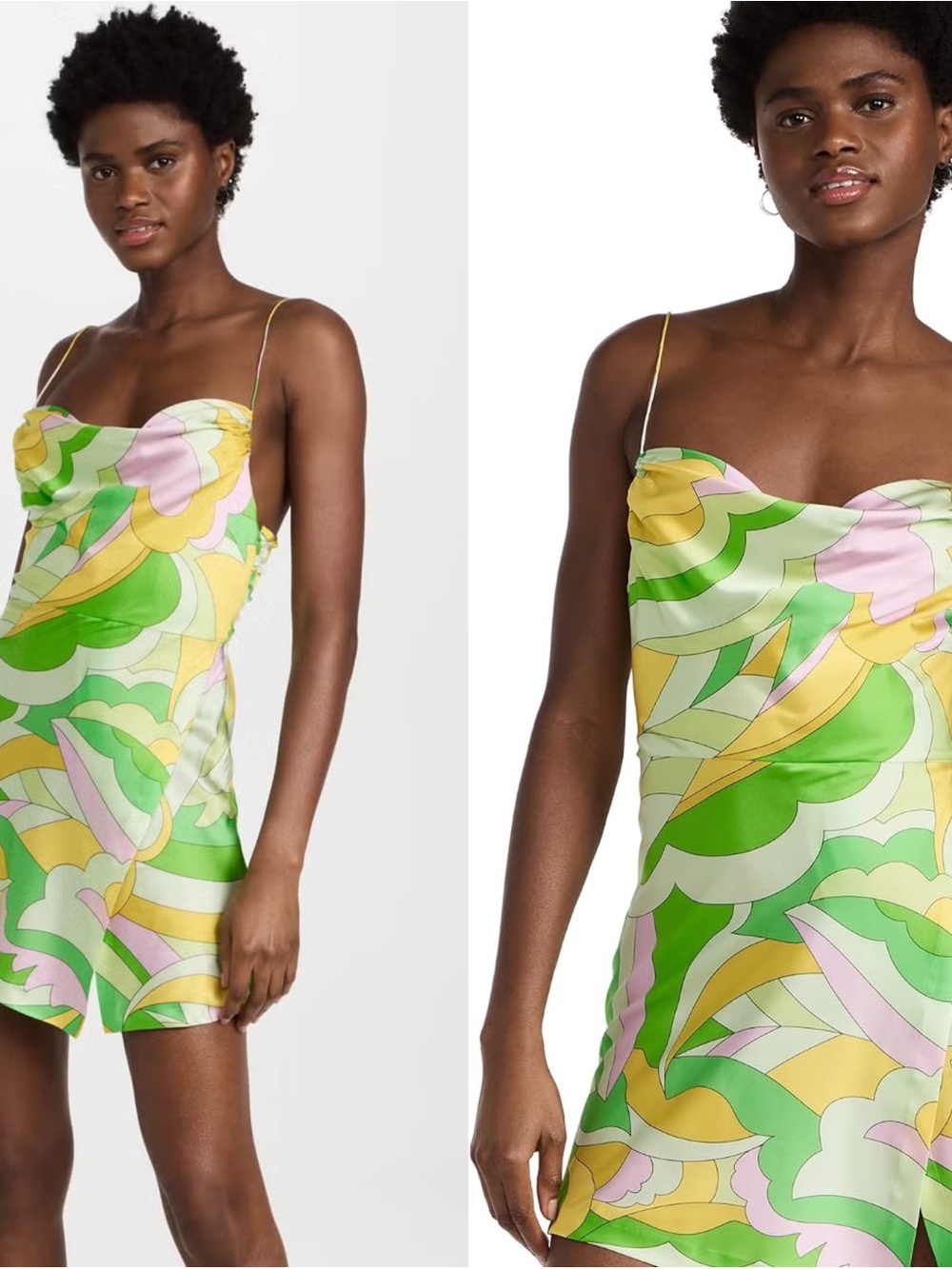 Retrofete Arielle Silk Mini Dress Small Green Abstract
